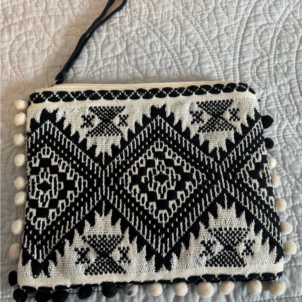 America and Beyond Wristlet: Black and White Patterned